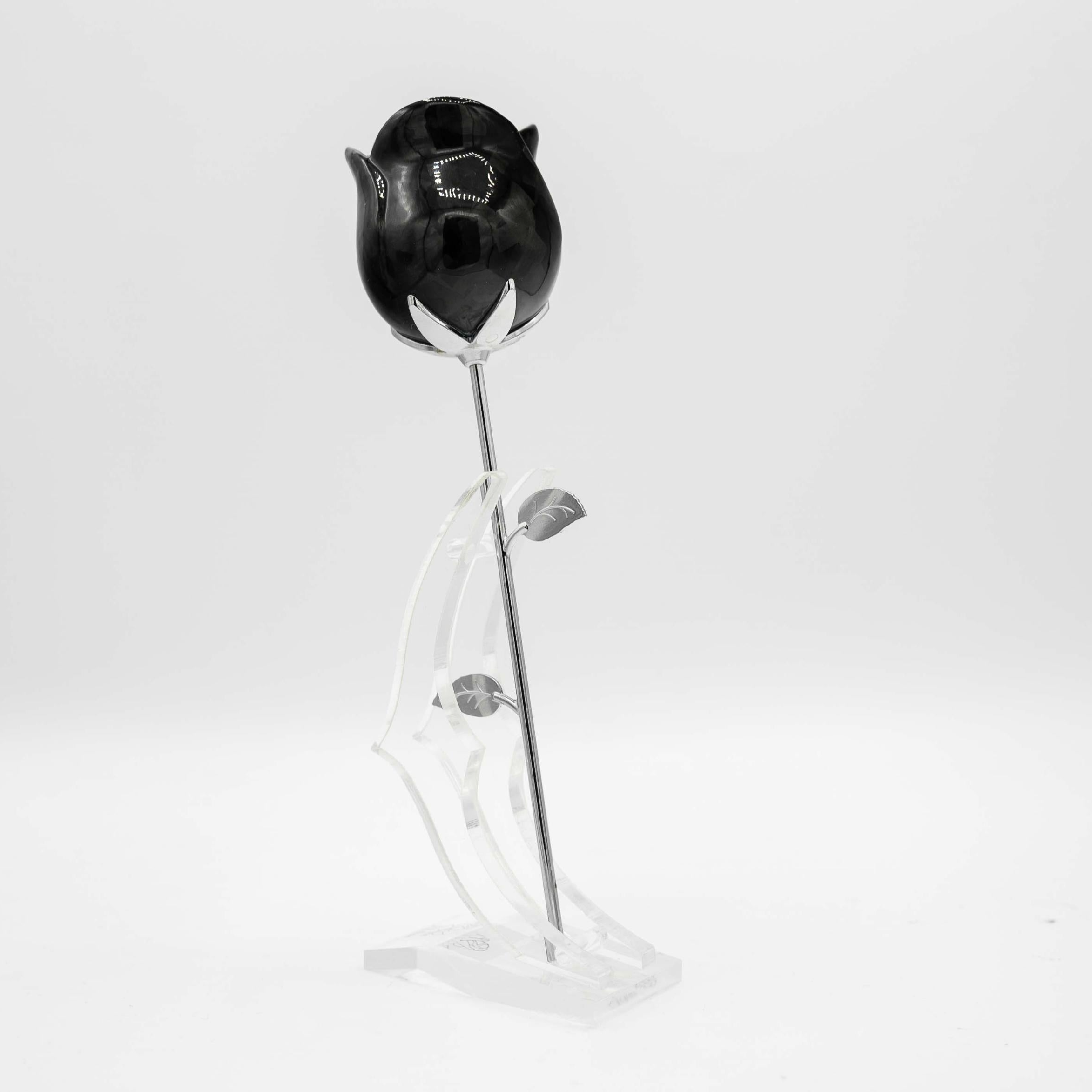 Midnight Gloss Carbon Rose with Sleek Chrome Stem